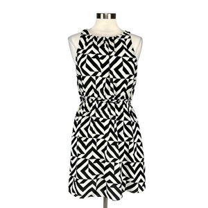 Francesca Bird Cage Womens Sleeveless Dress Black White Geo Print size Large